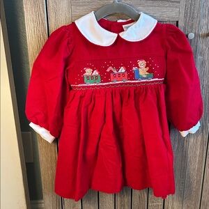 Red Long Sleeve Dress with White Collar